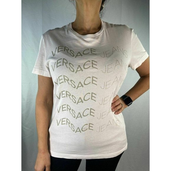 Versace Jeans Brand Print White T-Shirt - Picture 1 of 4